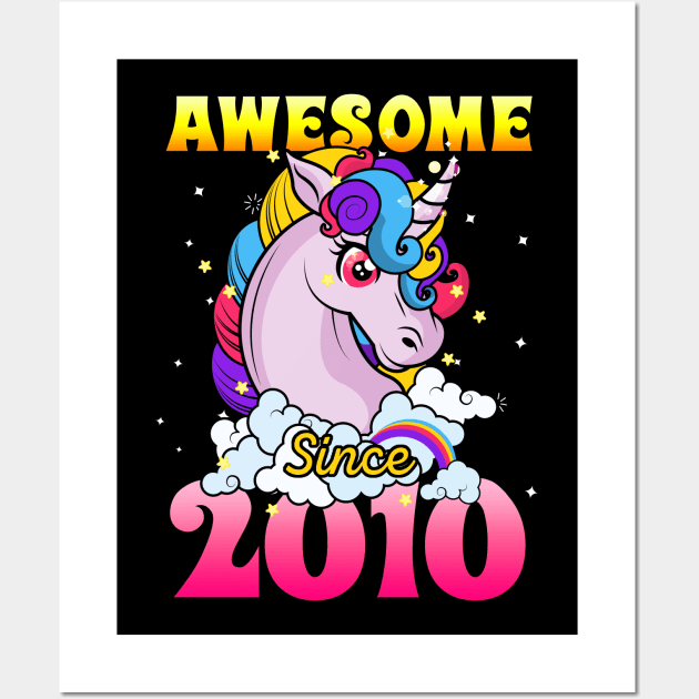 Funny Awesome Unicorn Since 2010 Cute Gift Wall Art by saugiohoc994